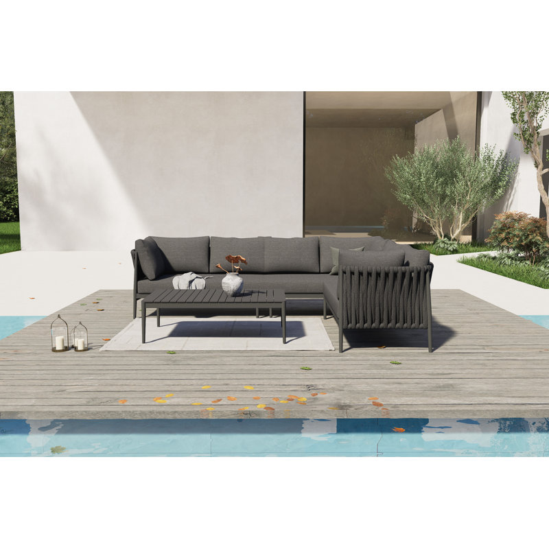 Zeke 6 - Person Modular Patio Conversation Sets with Cushions, Gray, Gray
