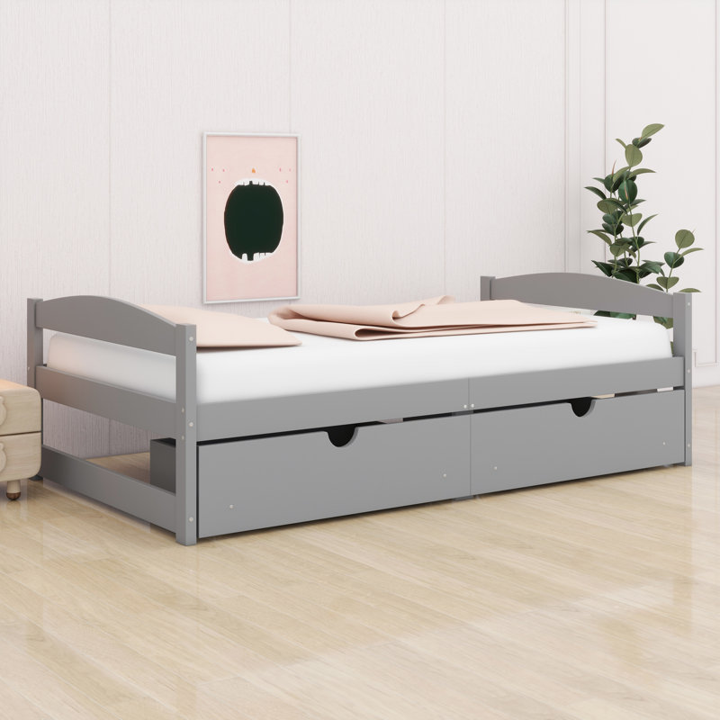 Lit plateforme avec deux tiroirs, Gris
