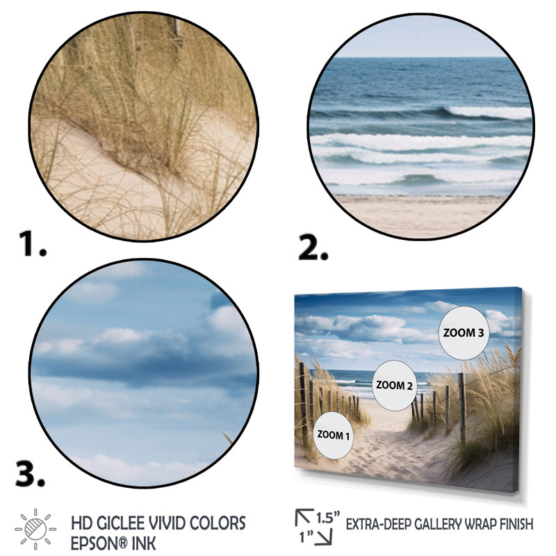 «Tranquility Path To Dune Beach I - Coastal Beach Sand», reproduction sur toile encadrée, H 12 po x l 20 po, Toile tendue