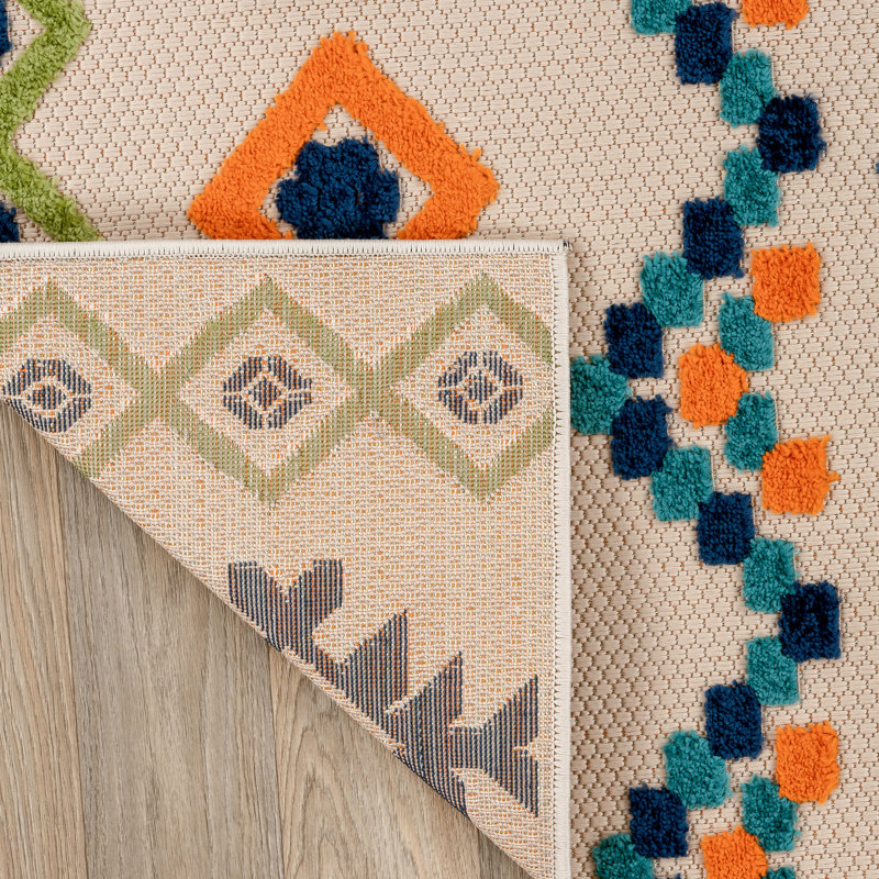 Tapis intérieur / extérieur rose / orange / bleu à motif géométrique Heston, Tapis de couloir de 2 pi x 7 pi