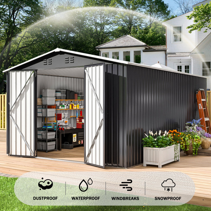 10 ft. W x 14 ft. D Outdoor Metal Shed Storage with Reinforced Steel Frame and Lockable Doors, Black