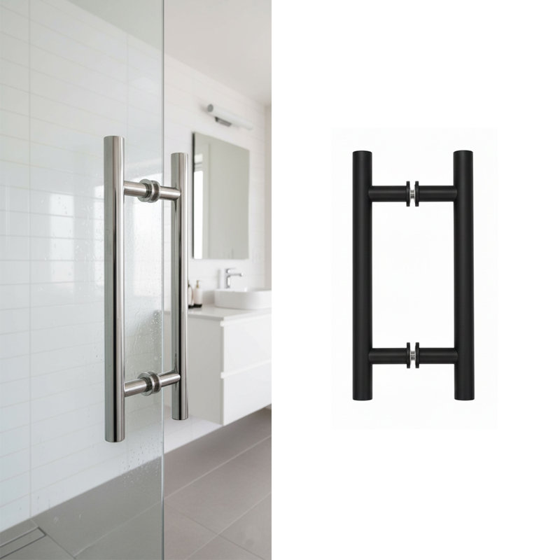 Poignées de porte de douche en verre en acier inoxydable 304 dos-à-dos 8 po Ncyinox, Noir mat