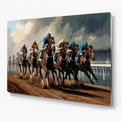 Sports Horse Racing Gray Metal Wall Art