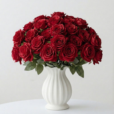 Fleurs artificielles dans un vase en céramique, 3 bouquets de roses réalistes pour des centres de table de décoration de mariage, convenant à la maison, au bureau et à la fête