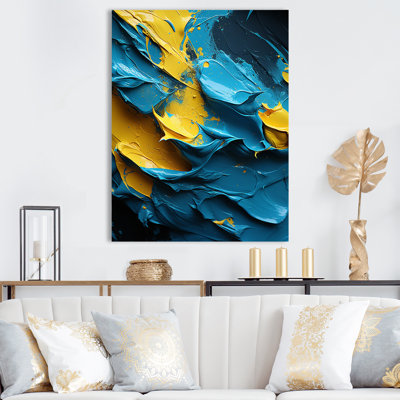 Rough Love Slavic Abstract Painting Yellow Blue - Abstract Painting Canvas Art Print