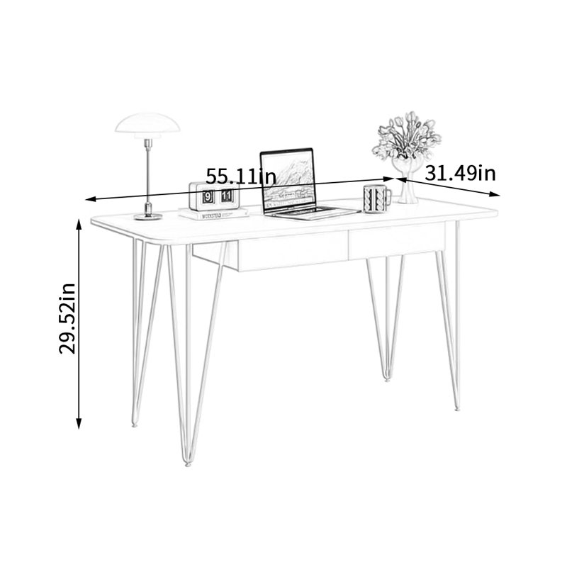French-style Durable Rock Slab Computer Desk, 29.52" H x 55.11" W x 31.49" D
