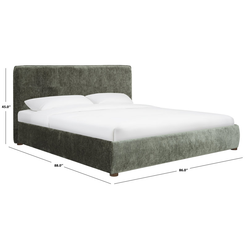 Callahan Upholstered Bed, King, Dark Green Chenille