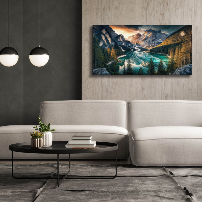 Giavonna «Vue sereine du Lago Di Braies dans les Dolomites» par Rey Klimt, H 30 po x l 60 po