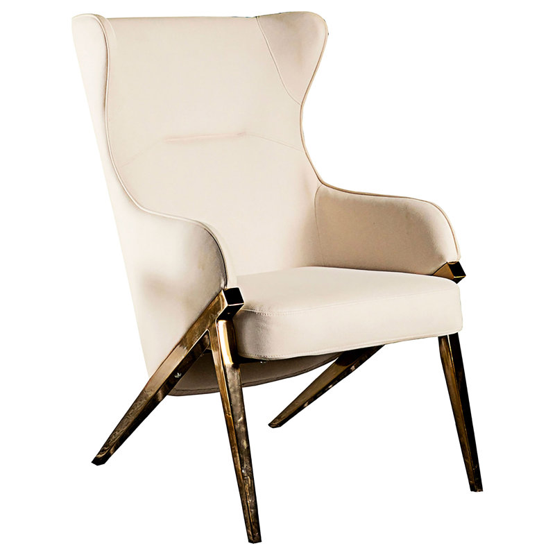 Fauteuil d'appoint rembourré à oreilles, Crème, crème