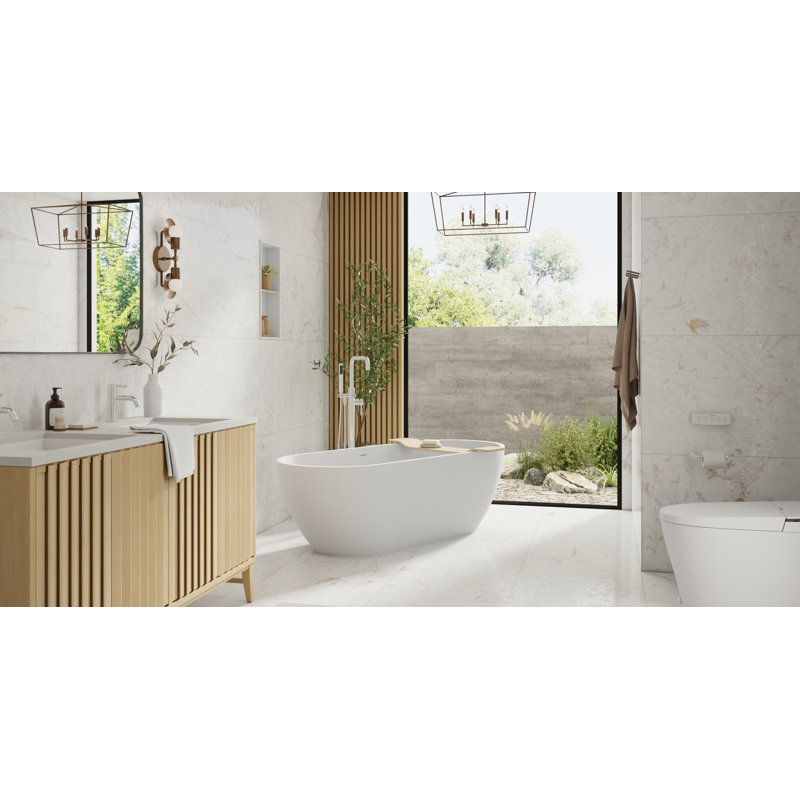 Baignoire autoportante en résine mate avec trop-plein et drain 66,6 po x 27,5 po Badeloft BW-02-L-M, Blanc mat