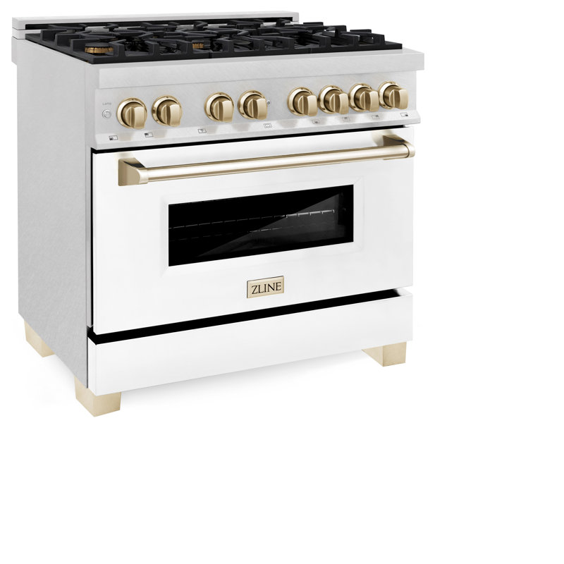 ZLINE Autograph 36" Legacy Dual Fuel Range, Gold Satin Stainless Steel