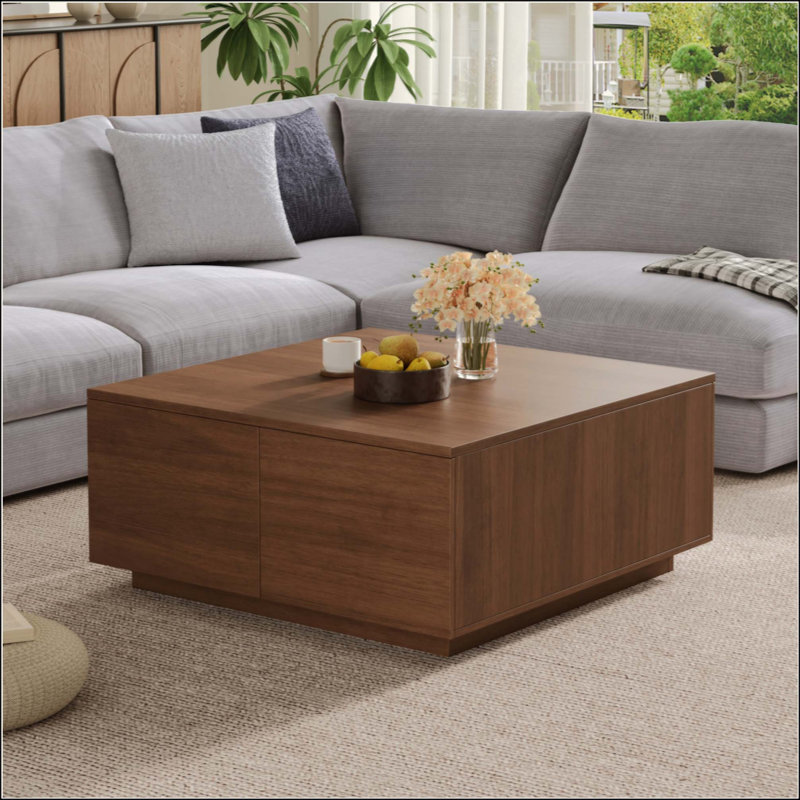 Table basse carrée à 4 tiroirs, Walnut