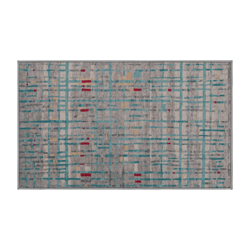Machine Washable Gray Area Rug, Rectangle 5' x 8'