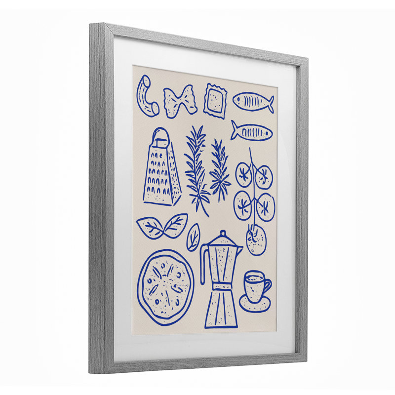 «Pasta & Espresso Simplicity», reproduction sous verre encadrée, design par Camila Juncos, H 21 po x l 17 po