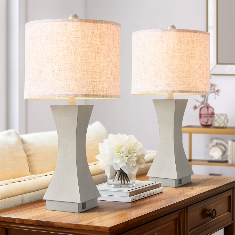 24.5'' Modern Dimmable Resin Table Lamp with USB Port for Living Room/Bedroom, Gray