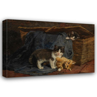 "Three Kittens" by  Julius Adam The Younger - Gallery Wrap Canvas Wall Art