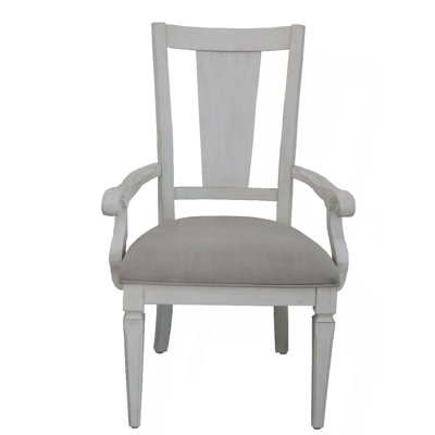 Light Grey Linen & Weathered White Finish Arm Chair,Set Of 2