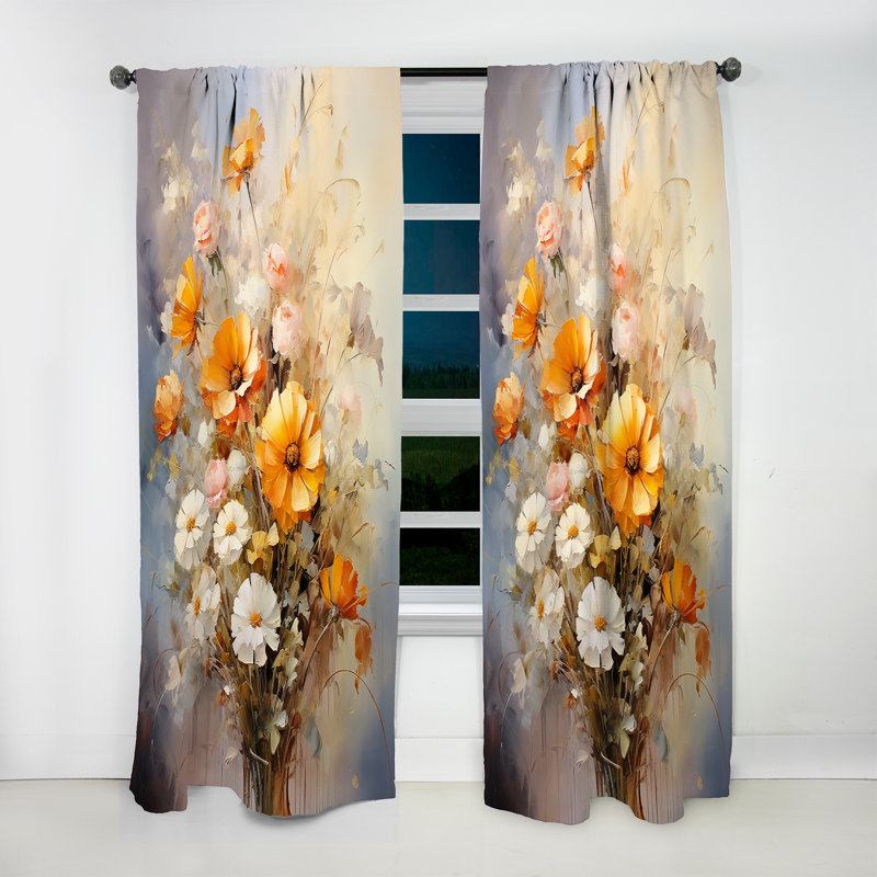Galarza Beige Sunflowers Romantic Impression II - Traditional Curtain - Velvet Room Darkening - 1 Panel, 52" W x 120" L
