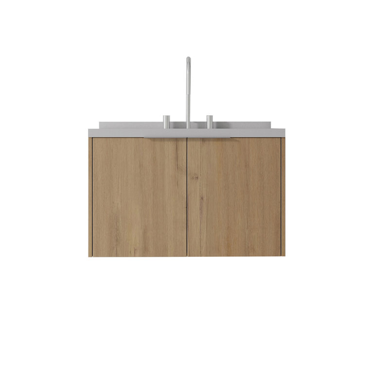 Meuble-lavabo flottant 30 po avec porte à fermeture en douceur et comptoir en marbre de culture Zephyr, Naturel