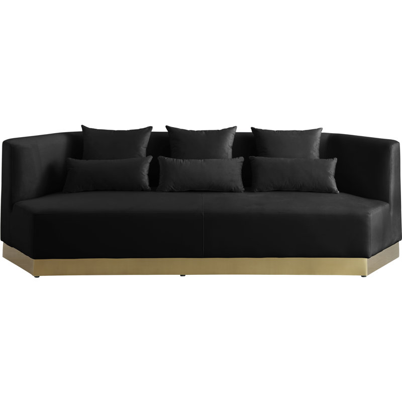 Marquis 93" Velvet Recessed Arm Sofa, Black Velvet