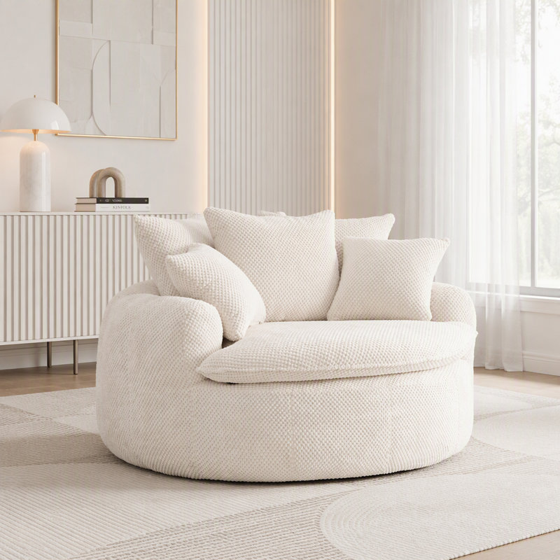 Chaise longue surdimensionnée en forme de citrouille désossée, Tissu beige, 1