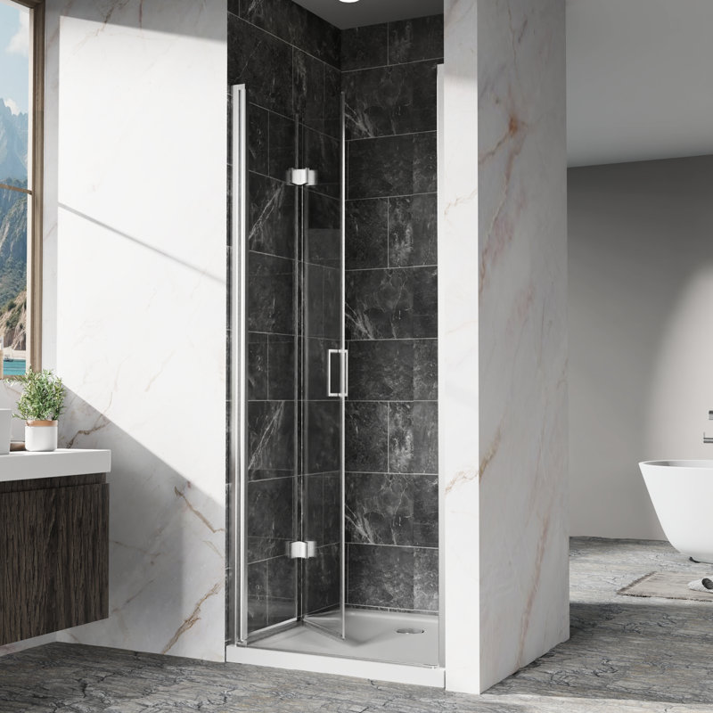 Bi - Fold Swing Pivot Shower Door For Small Bathroom, 30 31 In. W, Finish, Easy To Clean And Waterproof W X 72 H Glass With Aluminum Frame, 180° System, Corrosion Parts