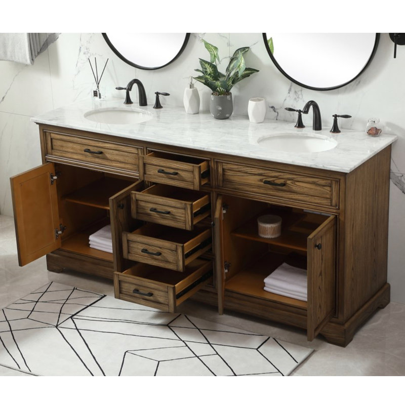 Ensemble de meuble-lavabo double 72 po Hermes, Bois flotté, Blanc de Carrare