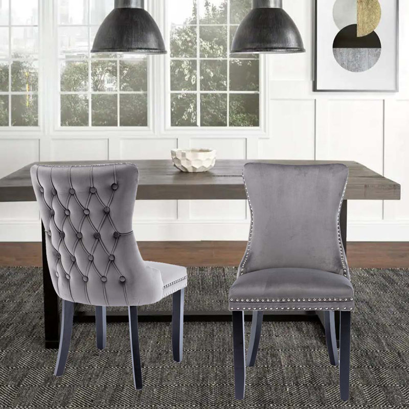 Damaree 18.9'' H Tufted Velvet Upholstered Dining Chair, Gray