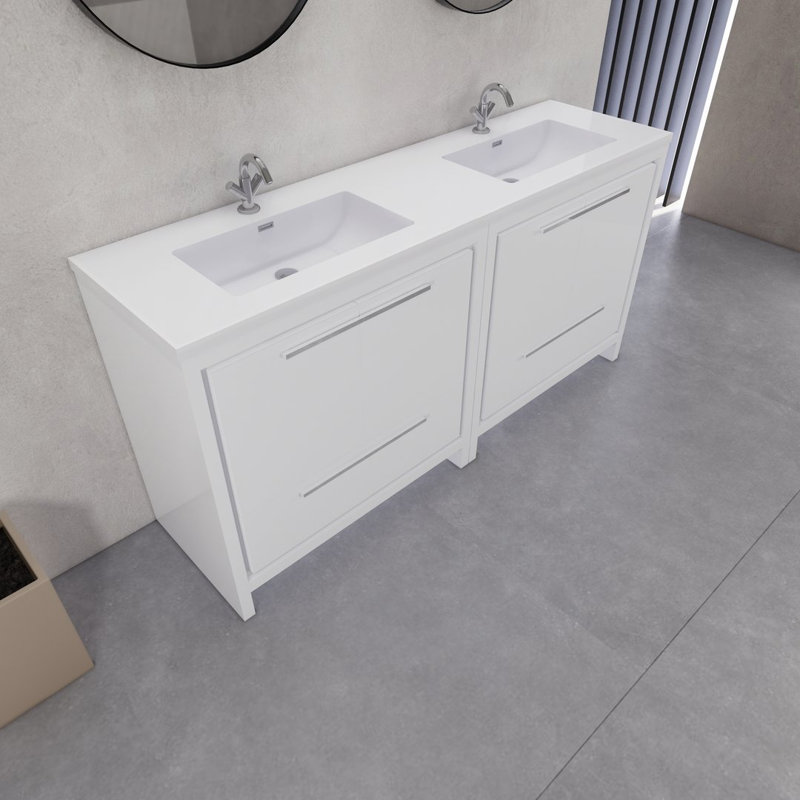 Ensemble de meuble-lavabo double 72 po Eden, Blanc lustré