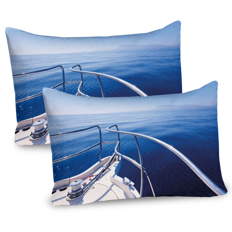 Ensemble de 2 taies décoratives bleu marine et blanc Ambesonne