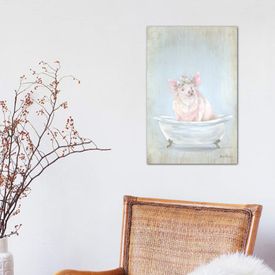 Pig In A Tub by Debi Coules - Wrapped Canvas Painting