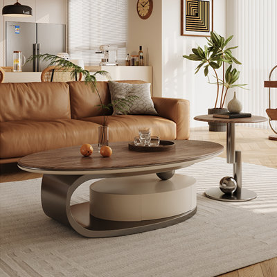 Luxury-Style Oval Solid Wood Coffee Table