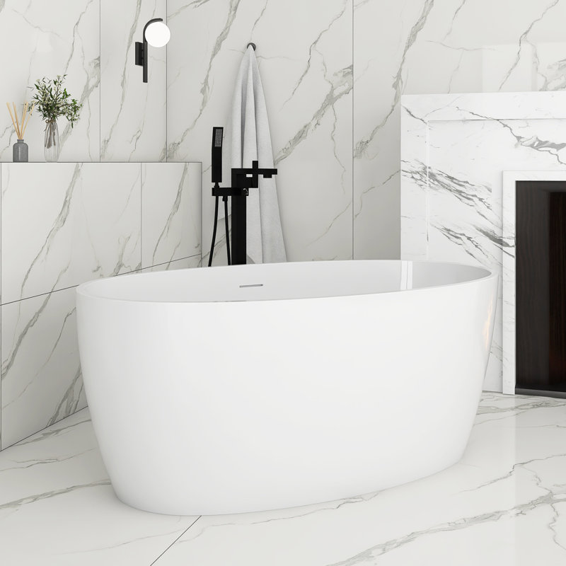 Baignoire de trempage autoportante en acrylique blanc brillant 55 po x 31 po