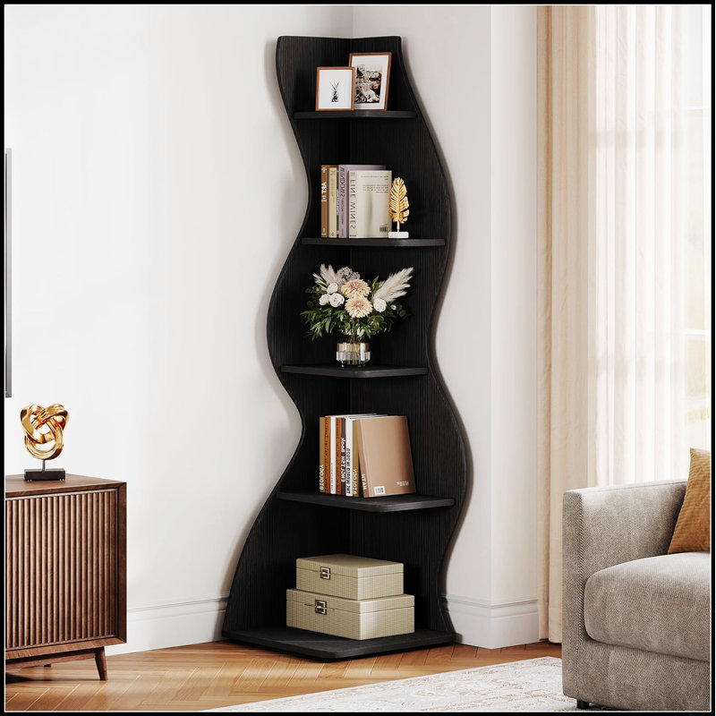 Bibliothèque de coin et support à plante à 5 niveaux 69,8 pouces pour petits espaces, solution de rangement élégante et fonctionnelle