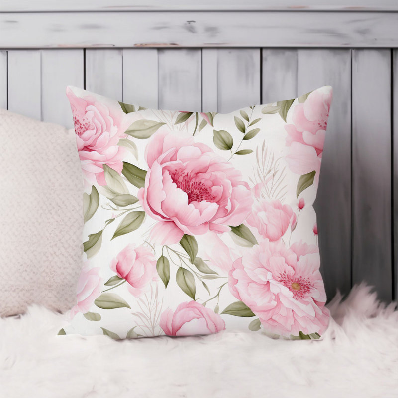 Dreams III Modern Throw Pillow Cover, Square 18", Pink/Green, 166606