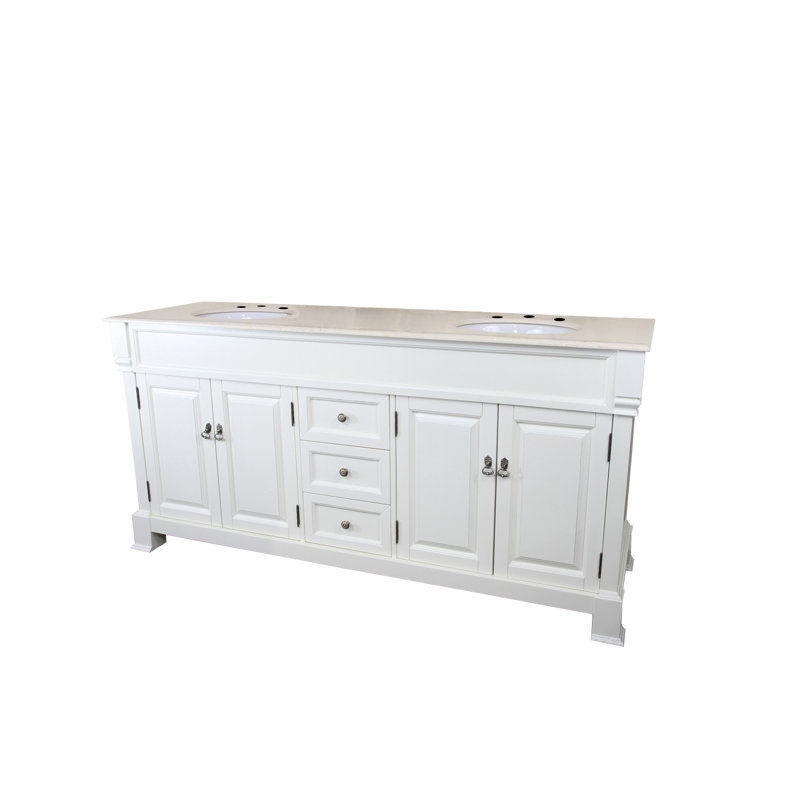 Olivia 72'' Double Bathroom Vanity with Top, Cream Marble, White
