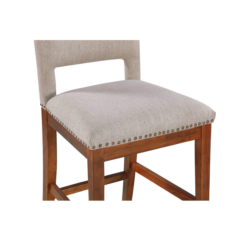 Upholstered Top Bar Stools With Studs And Wooden Legs (1 PC Only)
