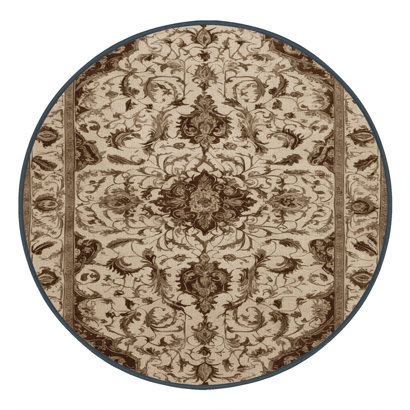 Tapis brun français lavable à la machine, Rond 7 pi
