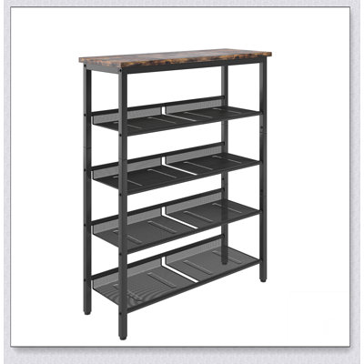 Étagère à chaussures industrielle, étagère à chaussures réglable à 5 couches de style champêtre, avec 4 tablettes en filet, convenant à l'entrée, au salon, à la chambre à coucher et au porche