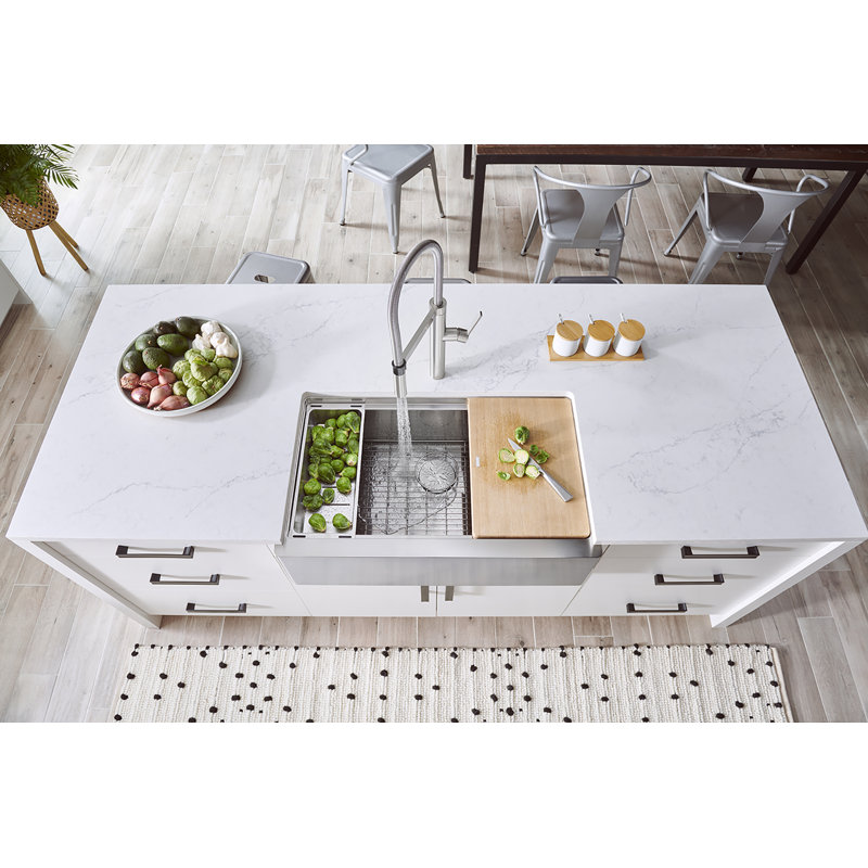 Quatrus Ergon 33" L x 20.5'' W Single Bowl Stainless Steel Farmhouse Sink with Cutting Board
