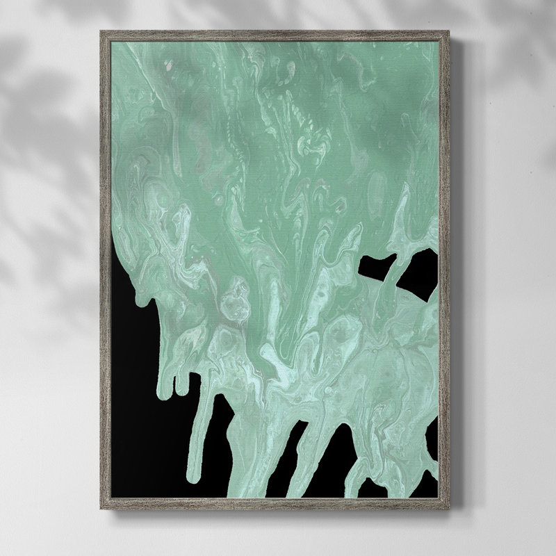 Teal Cascade I Framed Print - Solid Wood, 11" H x 9" W