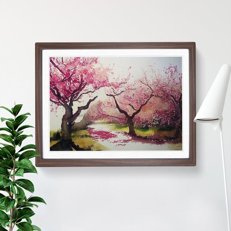 Interesting Cherry Blossom Trees - Framed Print, 25cm H x 34cm W x 2cm D, Walnut
