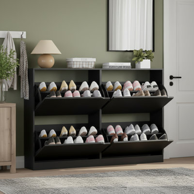 Narrow, Concealed Shoe Cabinet With 4 Flip-Top Drawers; Slim, Freestanding Design; Versatile For Various Scenarios.