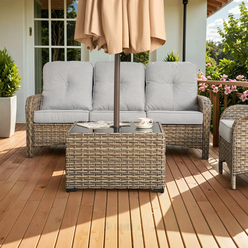 Glass Outdoor Coffee Table, Beige, 29.53” x 29.53”