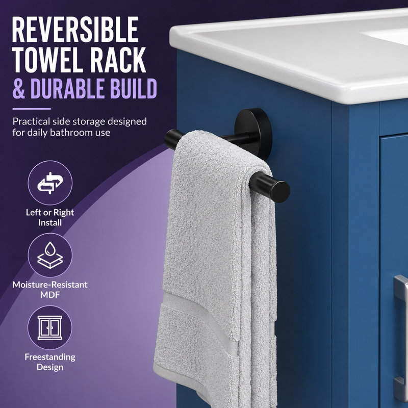 Meuble-lavabo 4 tiroirs avec porte-serviettes Heywood, Marine
