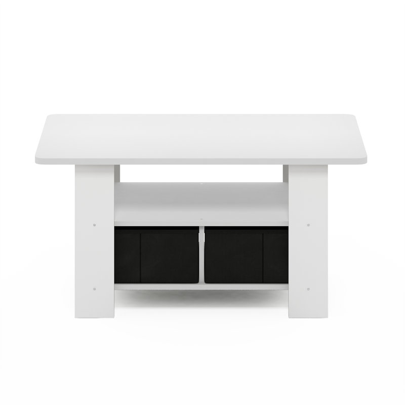 Kenton Coffee Table with Bin Drawer, White Top/Black Base