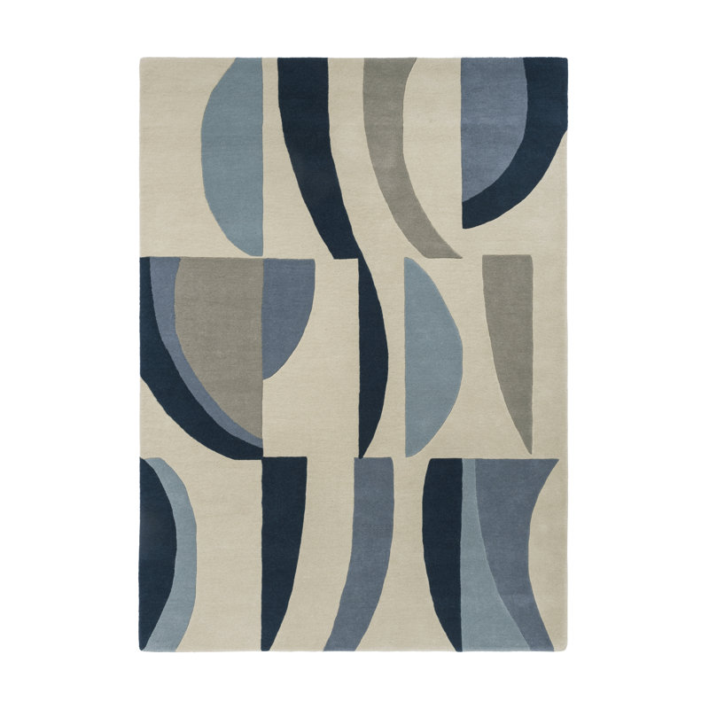 Torillo Hand Tufted Wool Abstract Area Rug in Sky/Cornflower/Ivory, Rectangle 4'7" x 6'7"