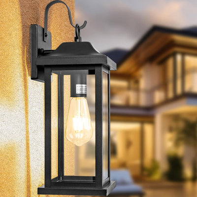 Grande applique murale d'extérieur 17 po, luminaire d'extérieur rétro avec verre transparent imperméable IP65, applique murale d'extérieur de style campagnard pour porte d'entrée de la cour arrière, huilé