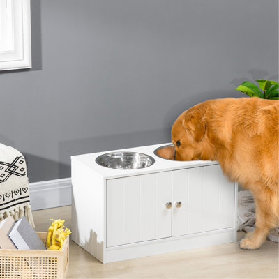 Grande armoire à nourriture surélevée pour chien - 44 litres, 9,5 po x 2,75 po, station d'alimentation blanche avec capacité de rangement, hauteur de 14 po
