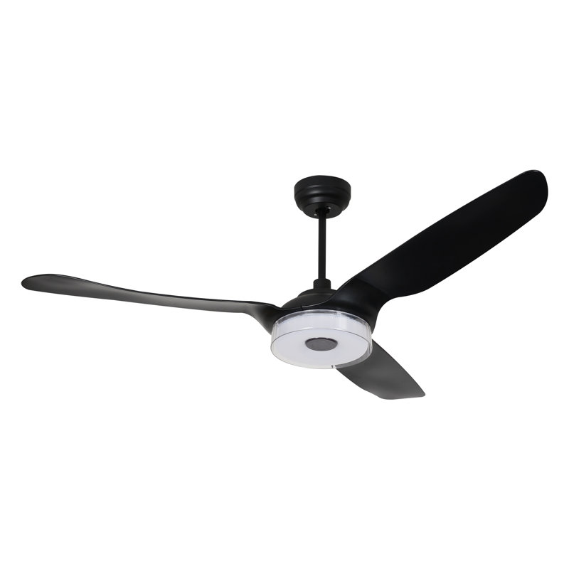 56"  3 - Blade LED Smart DC Ceiling Fan with Remote Control and Light Kit Included, Black